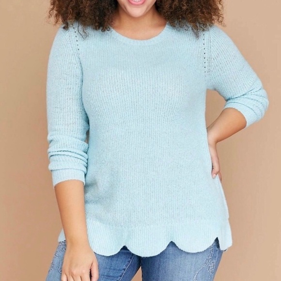 Lane Bryant Blue Scallop Hem Sweater - Picture 1 of 7